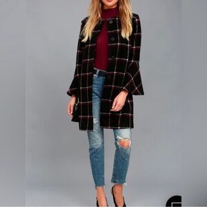 BB Dakota Black and Red Plaid Peacoat